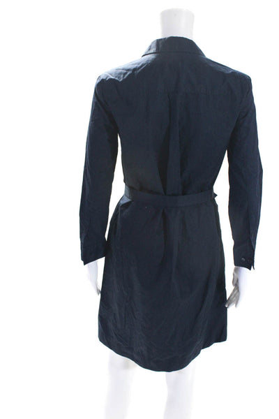 Theory Womens Cotton Long Sleeve 4 Pocket Front Zip Shirt Dress Navy Blue Size 4