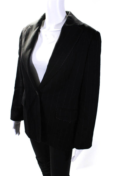 Cinzia Rocca Womens Pinstripe Fleece Blazer Jacket Black Pink Angora Wool Size 4