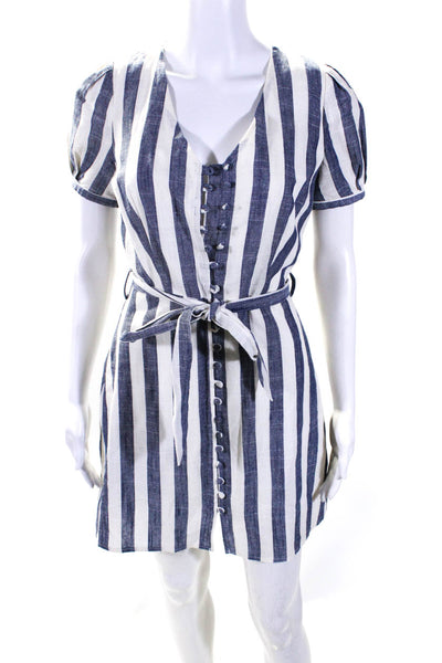 JOA Los Angeles Womens Woven Stripe V Neck Mini Sheath Dress Blue White Size XS