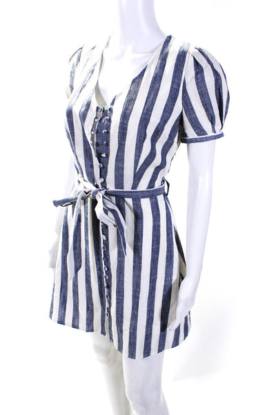 JOA Los Angeles Womens Woven Stripe V Neck Mini Sheath Dress Blue White Size XS