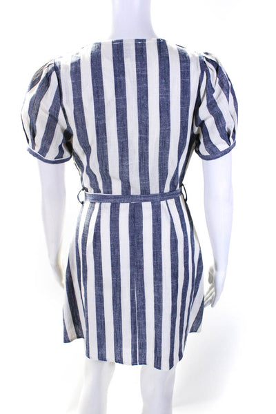 JOA Los Angeles Womens Woven Stripe V Neck Mini Sheath Dress Blue White Size XS