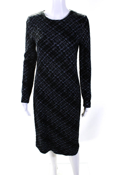 Amina Rubinacci Womens Metallic Knit Long Sleeve Sheath Dress Black Blue IT 44