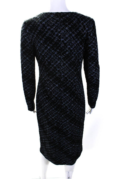 Amina Rubinacci Womens Metallic Knit Long Sleeve Sheath Dress Black Blue IT 44