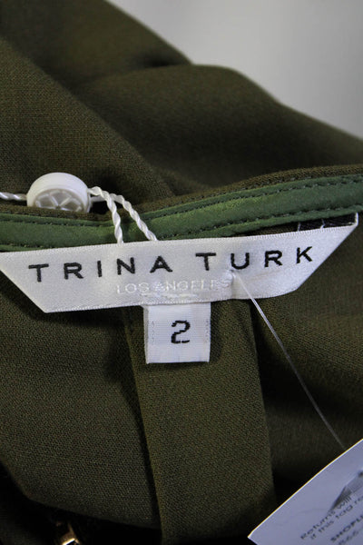 Trina Turk Womens Half Zip Crew Neck 3/4 Sleeve Shift Dress Green Size 2