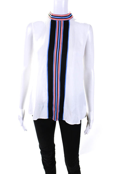 Reiss Womens Striped High Neck Sleeveless Top Blouse White Pink Blue Size 6