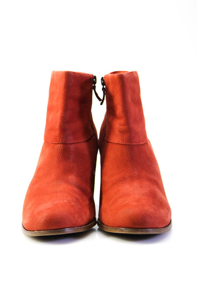Cole Haan Womens Nubuck Leather Block Heel Ankle Boots Red Orange Size 11