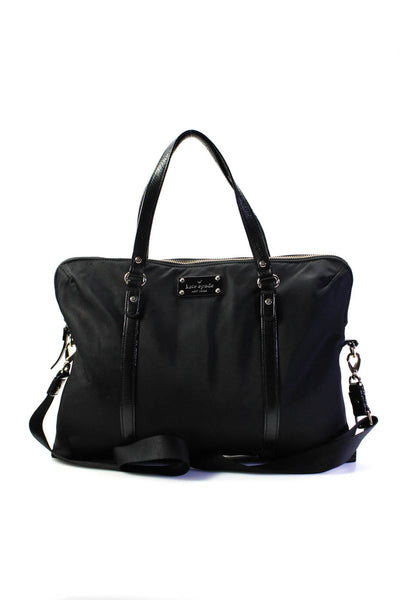 Kate Spade Womens Zip Top Leather Trim Nylon Messenger Laptop Bag Handbag Black