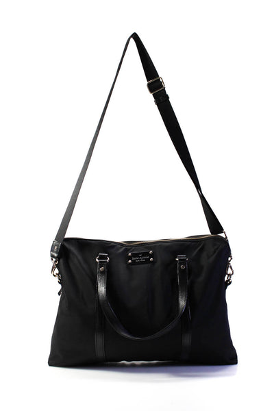 Kate Spade Womens Zip Top Leather Trim Nylon Messenger Laptop Bag Handbag Black