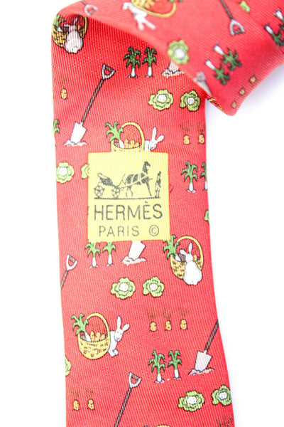 Hermes Paris Mens Bright Red 100% Silk Printed Tie