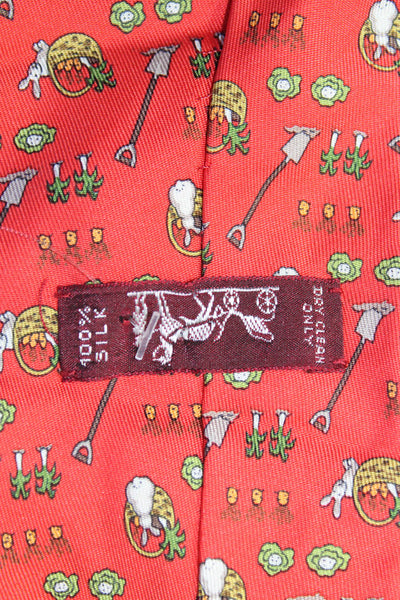 Hermes Paris Mens Bright Red 100% Silk Printed Tie