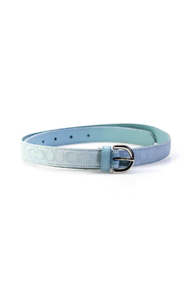 Coach Womens Light Blue Leather Printed Buckle Skinny Belt Size S
