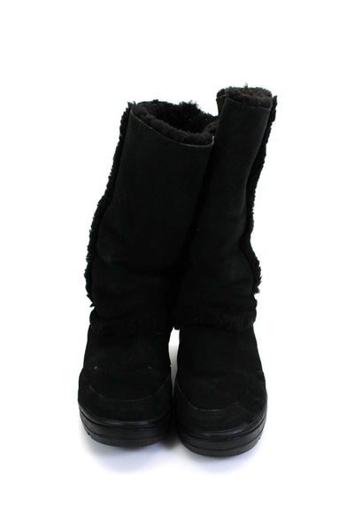 Ugg Womens Slip On Shearling Lined Mid Calf Boots Black Suede Size 9