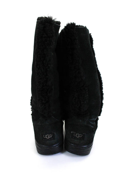 Ugg Womens Slip On Shearling Lined Mid Calf Boots Black Suede Size 9