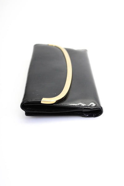 Gucci Womens Metal Logo Flap Patent Leather Tri Fold Wallet Black