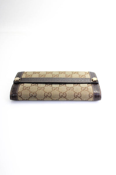 Gucci Womens Leather Trim Monogram GG Tri Fold Wallet Brown Canvas