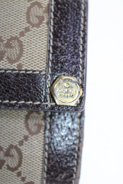Gucci Womens Leather Trim Monogram GG Tri Fold Wallet Brown Canvas