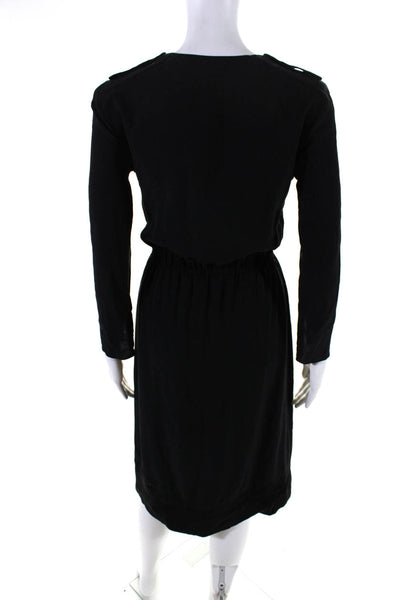 Longchamp Womens Silk Long Sleeve V Neck A Line Dress Black Size 36