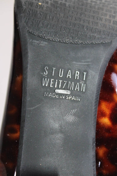 Stuart Weitzman Womens Round Toe Elastic Trim Tortoise Shell Heels Brown Size 8