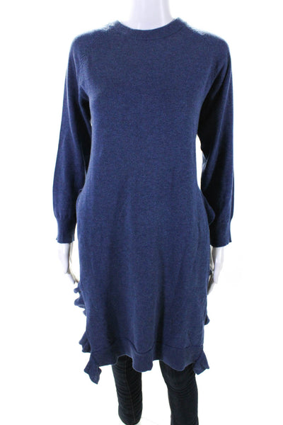 Ava Lea Womens Blue Cashmere Ruffle High Slit Pullover Tunic Sweater Top Size 2