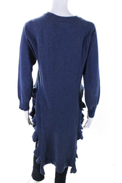 Ava Lea Womens Blue Cashmere Ruffle High Slit Pullover Tunic Sweater Top Size 2