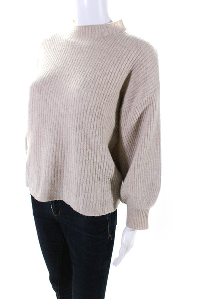 525 America Womens Beige Ribbed High Neck Long Sleeve Pullover Sweater Top SizeM