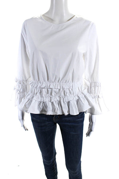 English Factory Womens Cotton Long Sleeve Ruffle Trim Blouse White Size L