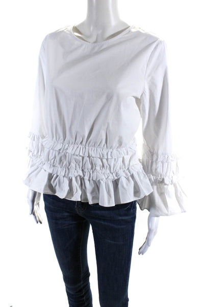 English Factory Womens Cotton Long Sleeve Ruffle Trim Blouse White Size L