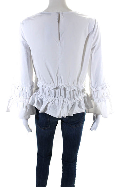 English Factory Womens Cotton Long Sleeve Ruffle Trim Blouse White Size L