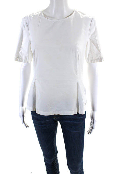 DKNY Womens Cotton Short Sleeve Pleated Blouse White Size S