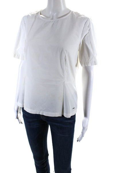 DKNY Womens Cotton Short Sleeve Pleated Blouse White Size S