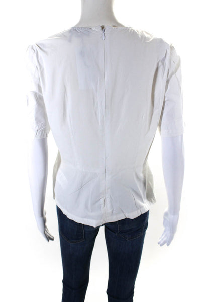 DKNY Womens Cotton Short Sleeve Pleated Blouse White Size S