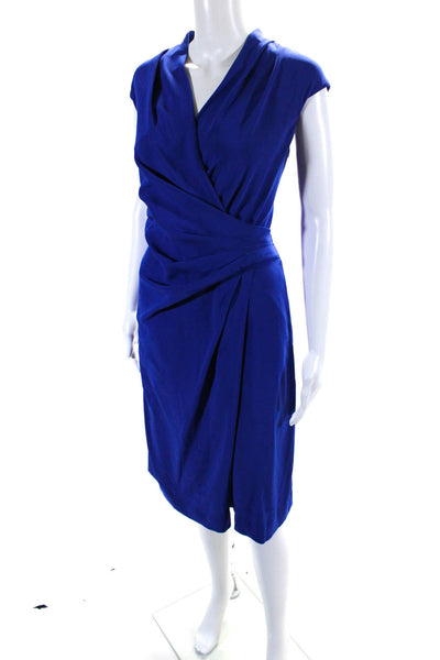 The Fold Womens V Neck Ruched Sleeveless A Line Dress Sapphire Blue Size 10