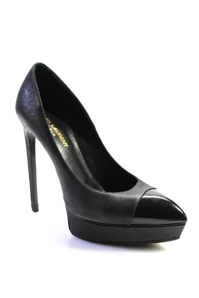 Saint Laurent Womens Metallic Cap Toe Stiletto Heels Pumps Black Size EUR39