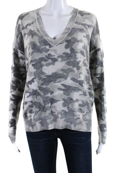 27 Miles Womens 100% Cashmere Camouflage V Neck Pullover Sweater Gray Size XS