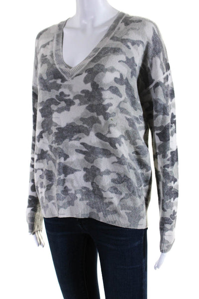 27 Miles Womens 100% Cashmere Camouflage V Neck Pullover Sweater Gray Size XS