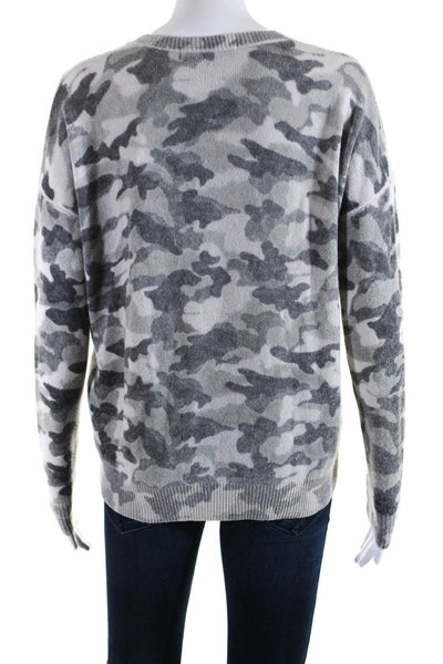 27 Miles Womens 100% Cashmere Camouflage V Neck Pullover Sweater Gray Size XS