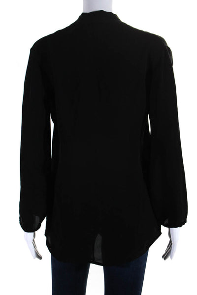 Theory Womens 100% Silk Pleated V Neck Long Sleeved Blouse Top Black Size S