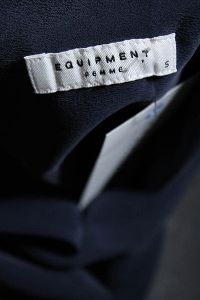 Equipment Femme Womens 100% Silk Button Down Collared Tank Blouse Blue Size S