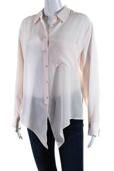 Equipment Femme Womens Silk Collared Tied Front Button Down Shirt Pink Size S