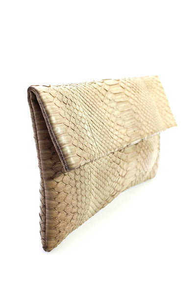 Primary New York Womens Python Leather Magnetic Fold Over Clutch Handbag Brown