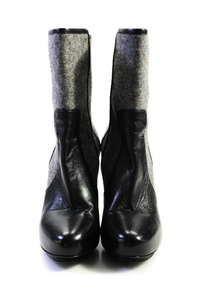 Balenciaga Womens Leather Trim Wool Fleece Mid Calf Boots Black Gray 40.5 10.5