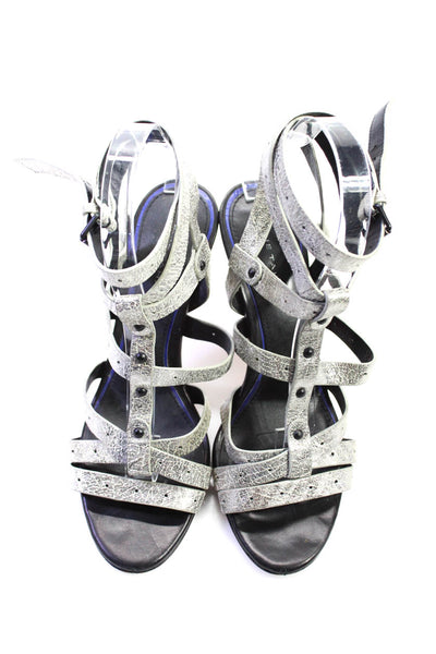 Elie Tahari Womens Leather Strappy Slingbacks Sandal Heels Silver Size 38 8