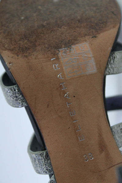 Elie Tahari Womens Leather Strappy Slingbacks Sandal Heels Silver Size 38 8