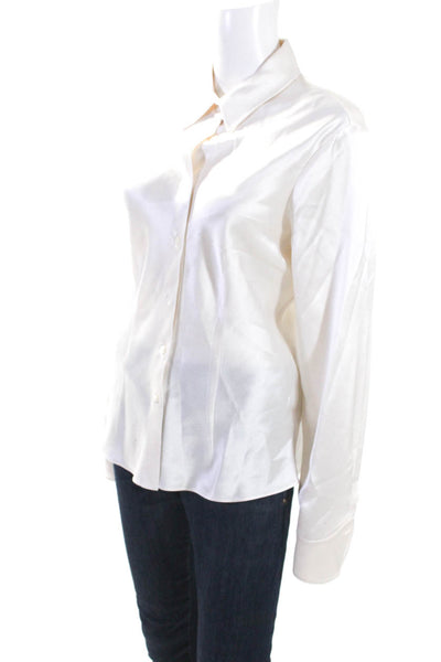 Staud Womens Long Sleeves Crew Neck Button Down Blouse White Size 10