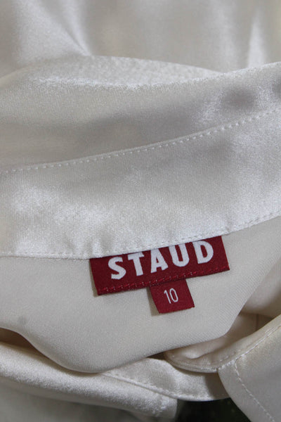 Staud Womens Long Sleeves Crew Neck Button Down Blouse White Size 10