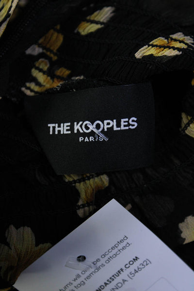 The Kooples Womens Long Sleeve Floral Turtleneck Top Blouse Black Yellow Size 1