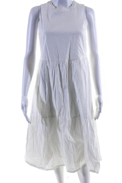 J Crew Womens Sleeveless Round Neck Pleated Tiered Midi Dress White Size 0