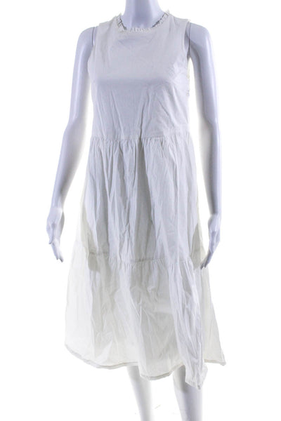 J Crew Womens Sleeveless Round Neck Pleated Tiered Midi Dress White Size 0