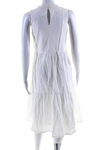 J Crew Womens Sleeveless Round Neck Pleated Tiered Midi Dress White Size 0