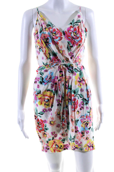 Yumi Kim Womens Floral Spaghetti Strap A Line V Neck Dress White Pink Size XS